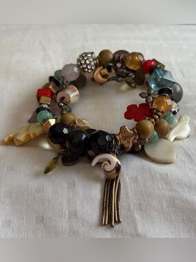 Multicolor Beaded Charm Wrap Bracelet with Shell & Tassel